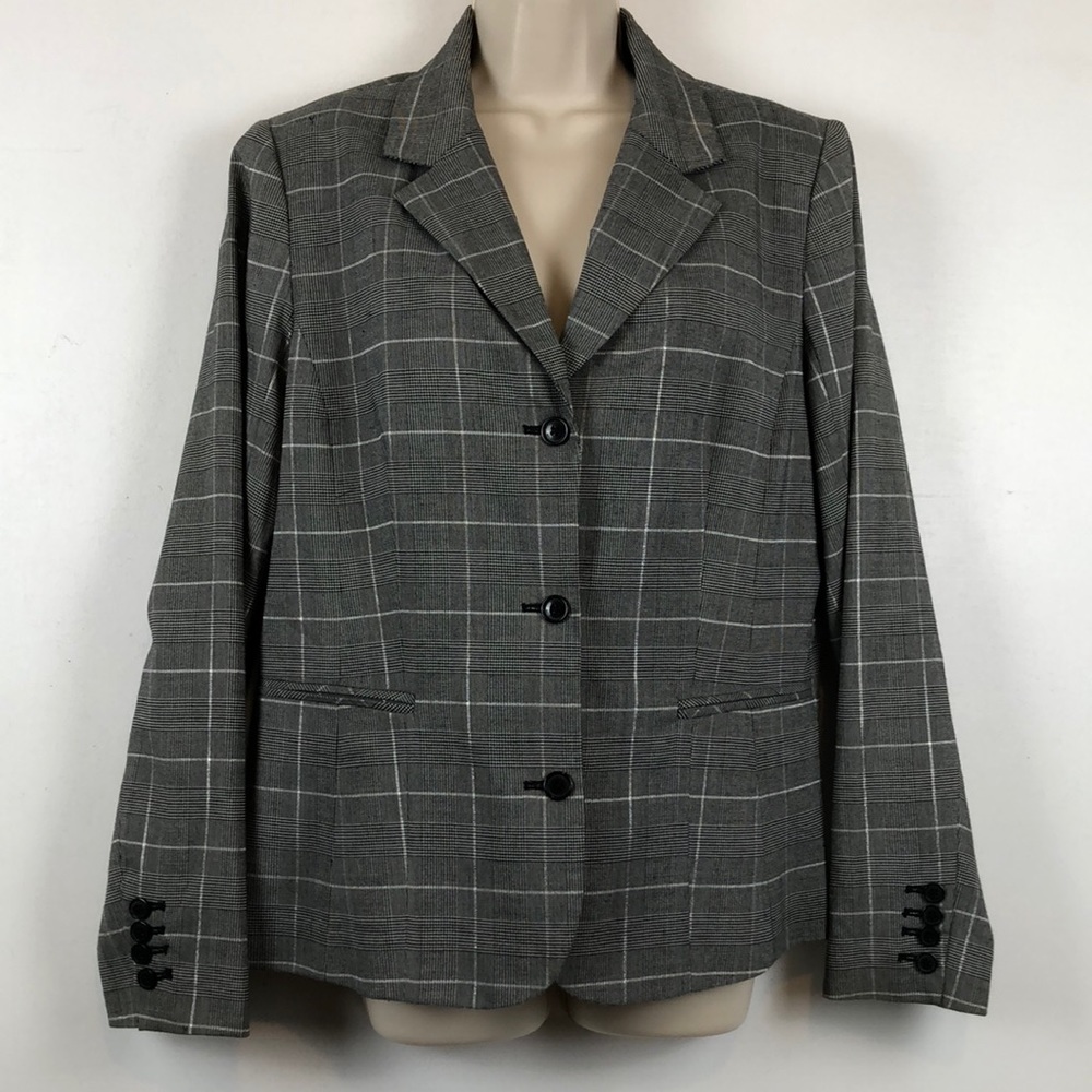 Isaac Mizrahi Women’s Plus 16 Black Gray Checkered Button down Suit Coat…